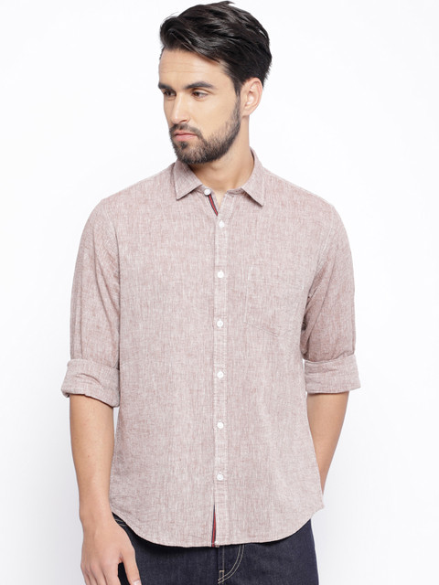 

CAVALLO by Linen Club Men Cotton Linen Beige Regular Fit Solid Casual Shirt