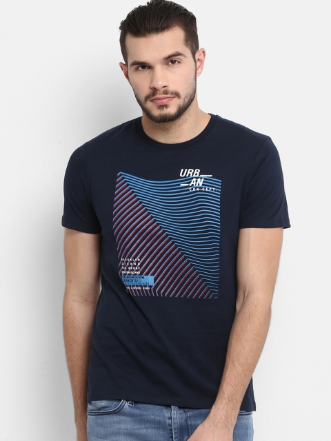 

KVL Men Navy Blue Printed Round Neck T-shirt