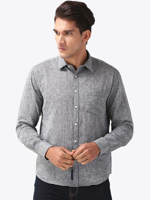 

CAVALLO by Linen Club Men Cotton Linen Grey Regular Fit Solid Casual Shirt