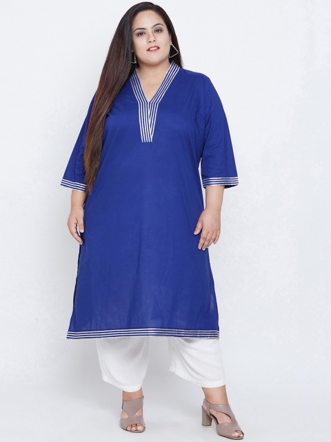 

NuBella Plus Size Women Blue Solid Straight Kurta
