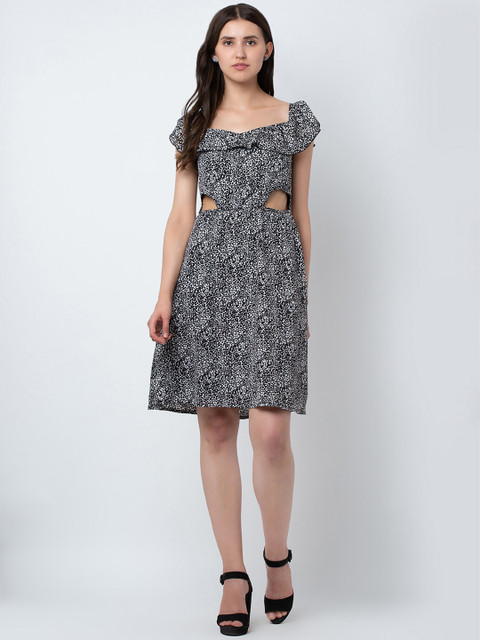 

DODO & MOA Women Black & White Animal Printed Fit and Flare Dress