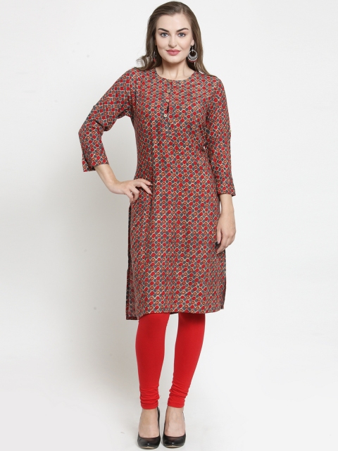 

Purplicious Women Red & Blue Printed Straight Kurta