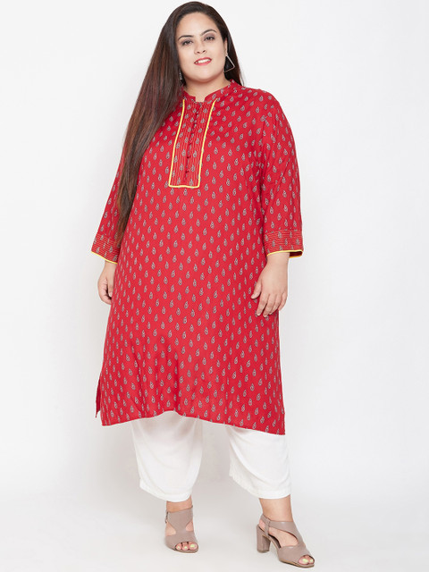

NuBella Plus Size Women Red Printed Straight Kurta