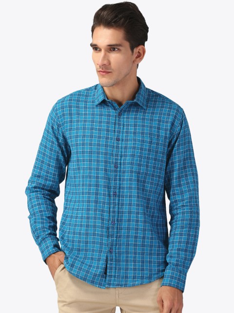 

CAVALLO by Linen Club Men Blue Regular Fit Checked Casual Shirt