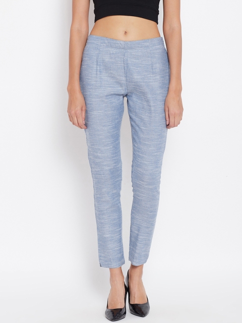 

Ruhaans Women Blue Smart Regular Fit Solid Cigarette Trousers