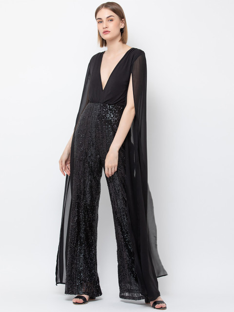 

DODO & MOA Women Black Self Design Basic Jumpsuit