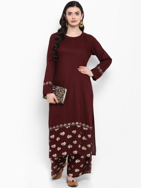 

ZIYAA Women Maroon Printed Kurta with Palazzos