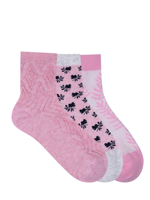 

Mustang Women Pack of 3 Pink Patterned Ankle-Length Socks