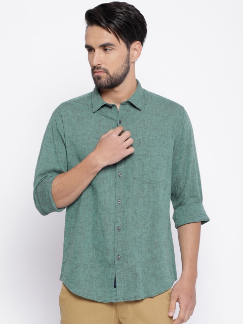 

CAVALLO by Linen Club Men Cotton Linen Green Regular Fit Solid Casual Shirt