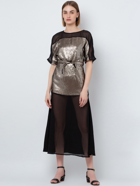 

DODO & MOA Women Black & Gold-Toned Embellished A-Line Dress