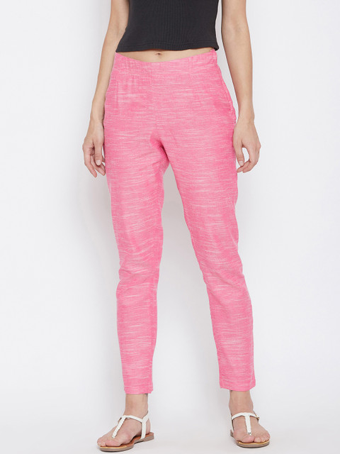 

Ruhaans Women Pink Smart Regular Fit Solid Cigarette Trousers