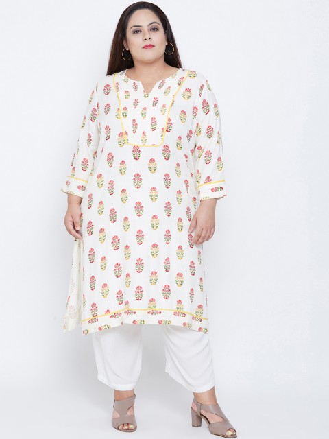 

NuBella Plus Size Women White Pink Printed Straight Kurta