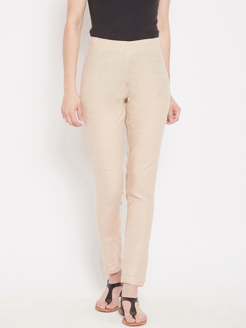 

Ruhaans Women Beige Smart Regular Fit Solid Cigarette Trousers