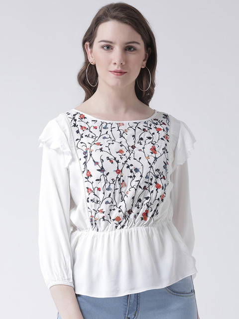 

Leo Sansini Women Off-White Embroidered Cinched Waist Top