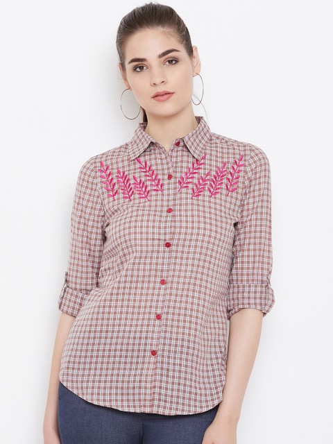 

Ruhaans Women Brown Classic Regular Fit Checked Casual Shirt