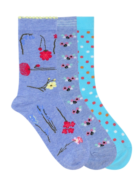 

Mustang Women Pack of 3 Blue Patterned Calf-Length Socks