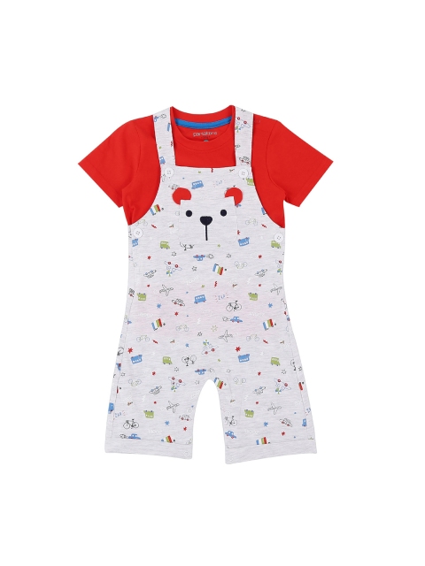 

Pantaloons Baby Boys Grey Melange & Red Solid T-shirt with Dungaree