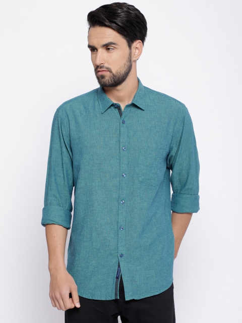 

CAVALLO by Linen Club Men Cotton Linen Green Regular Fit Solid Casual Shirt