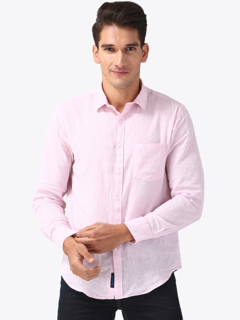 

CAVALLO by Linen Club Men Cotton Linen Pink Regular Fit Solid Casual Shirt
