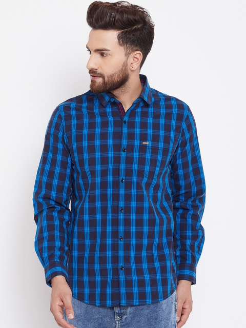 

Canary London Men Blue Smart Slim Fit Checked Casual Shirt