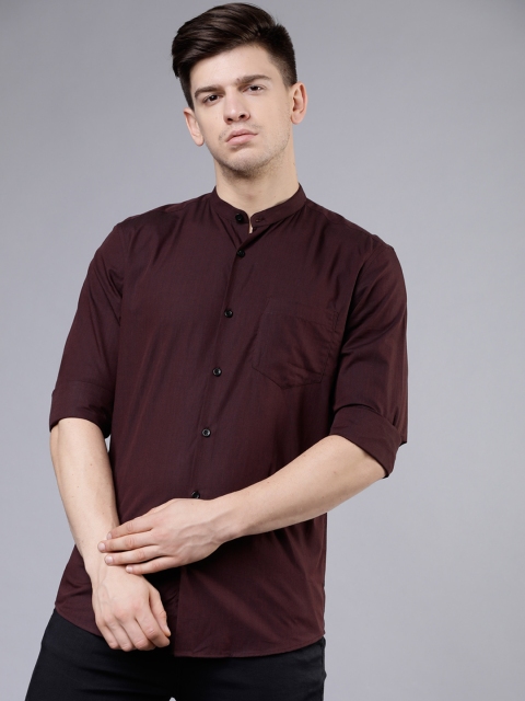 Men Maroon Slim Fit Solid Casual Shirt