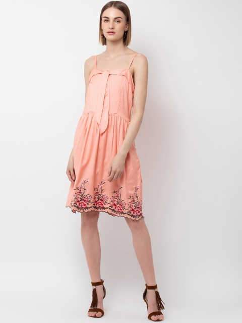 

DODO & MOA Women Coral Orange Solid Fit and Flare Dress