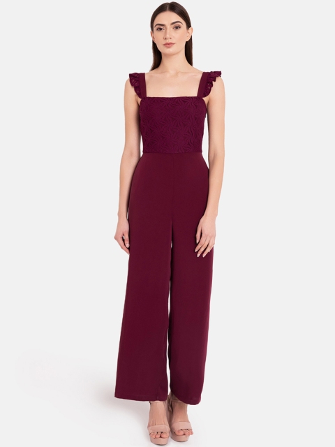 

Kazo Women Maroon Self Design Basic Jumpsuit