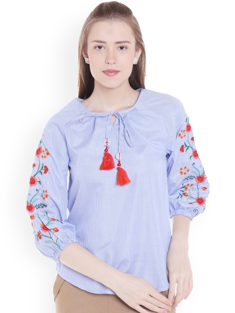 

Fusion Beats Women Blue Striped Top
