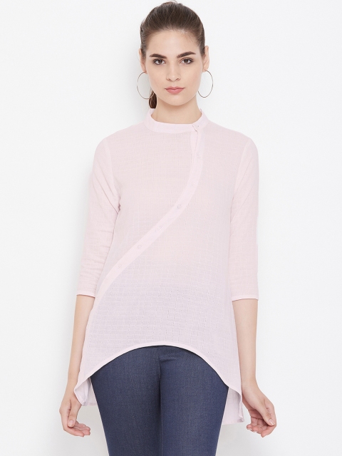 

Ruhaans Women Pink Dobby Checked Tunic