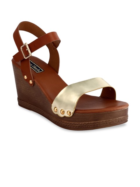 

Flat n Heels Women Gold-Toned & Brown Solid Heels