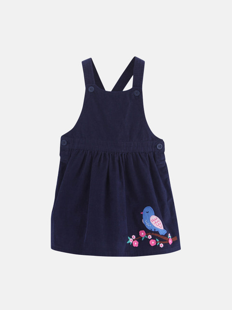 

Beebay Girls Navy Blue Solid Pinafore Dress with Quirky Detail
