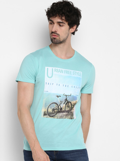 

KVL Men Blue Printed Round Neck T-shirt