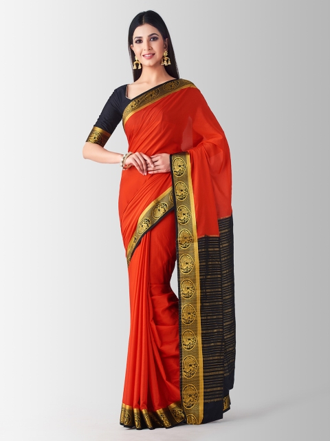 

MIMOSA Rust & Black Poly Crepe Woven Design Kanjeevaram Saree