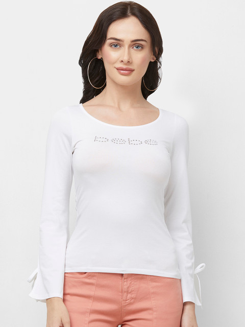 

bebe Women Off-White Solid Top