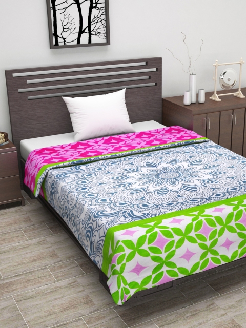 

Divine Casa Pink & Green Ethnic Motifs AC Room 110 GSM Single Bed Dohar