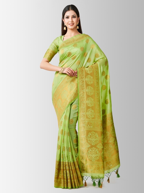 

MIMOSA Green & Gold-Toned Art Silk Woven Design Kanjeevaram Saree
