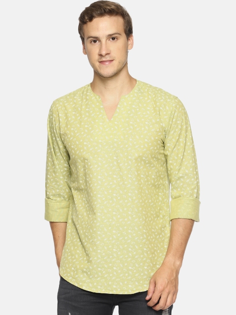 

Bene Kleed Men Lime Green Quirky Print Straight Kurta