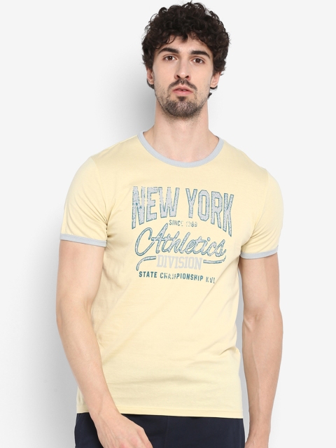 

KVL Men Yellow Printed Round Neck T-shirt