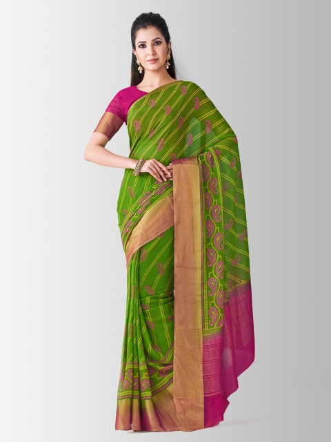

MIMOSA Olive Green Poly Chiffon Printed Banarasi Saree