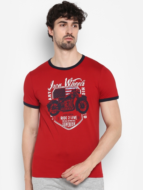 

KVL Men Red Printed Round Neck T-shirt