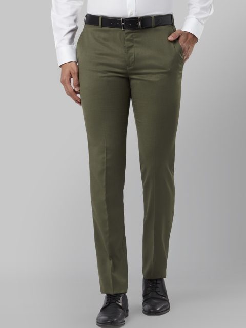 

Raymond Men Olive Green Slim Fit Solid Regular Trousers