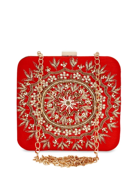 

Anekaant Red & Gold-Toned Embellished Embellished Clutch