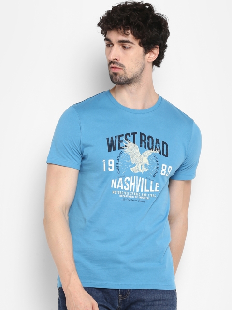

KVL Men Blue Printed Regular Fit Round Neck T-shirt