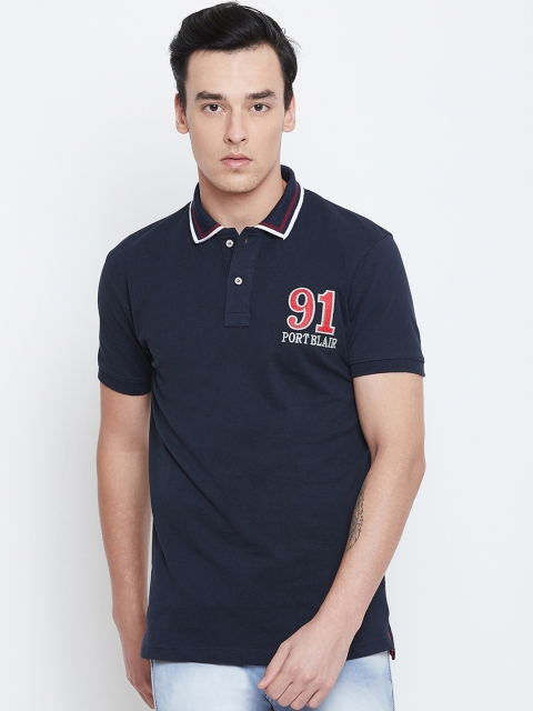 

PORTBLAIR Men Navy Blue Printed Polo Collar T-shirt