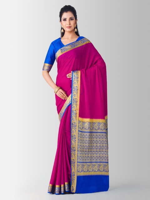 

MIMOSA Pink & Blue Poly Crepe Solid Kanjeevaram Saree