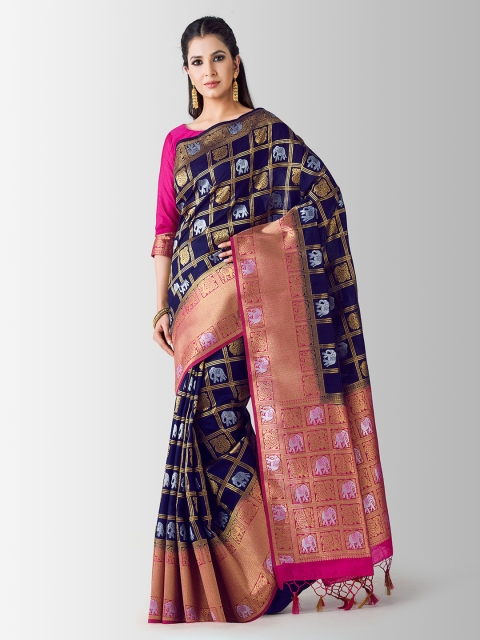 

MIMOSA Navy Blue & Pink Art Silk Woven Design Patola Saree