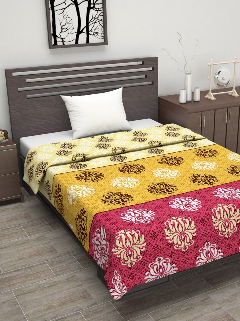 

Divine Casa Yellow & Pink Abstract AC Room 110 GSM Single Bed Dohar