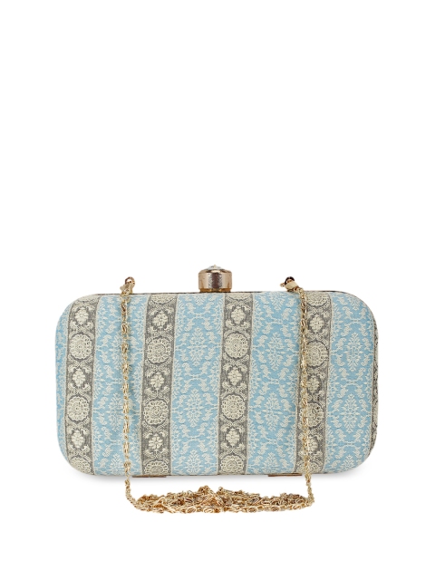

Anekaant Blue & Gold-Toned Printed Clutch