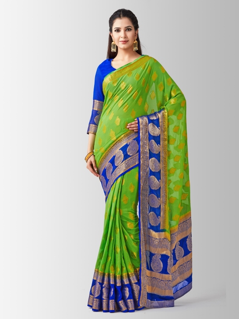 

MIMOSA Green & Blue Poly Chiffon Woven Design Kanjeevaram Saree