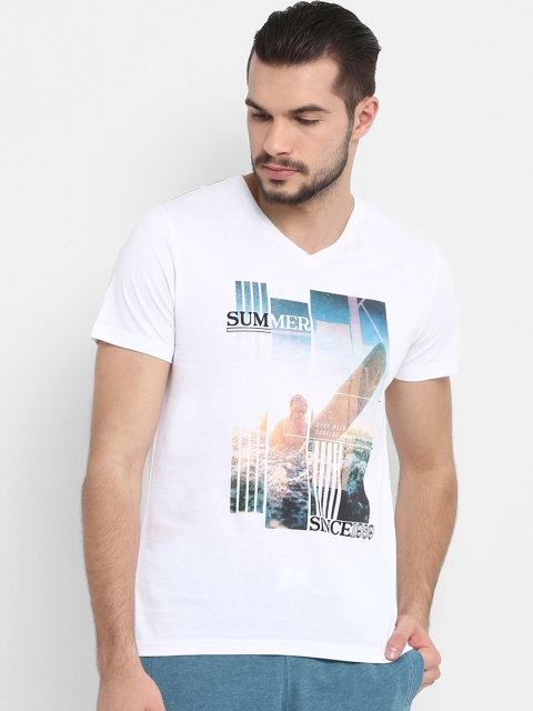 

KVL Men White Printed V-Neck T-shirt